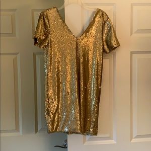 Tobi Gold Sequin Shift Dress